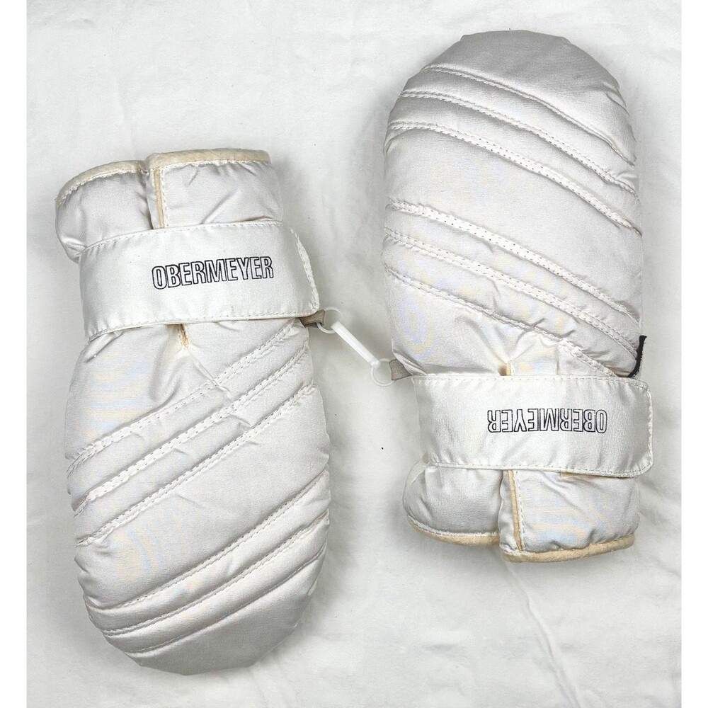 Vintage Girl’s Obermeyer Ski Mittens XL Leather Palm Gloves Off White